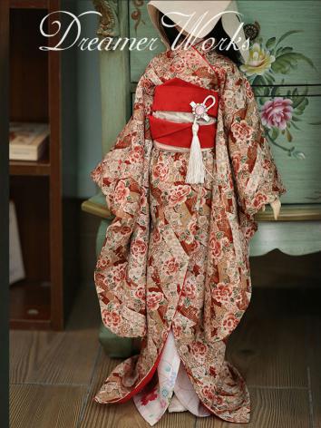 BJD Clothes Kimono Red Peony for MSD Ball-jointed Doll