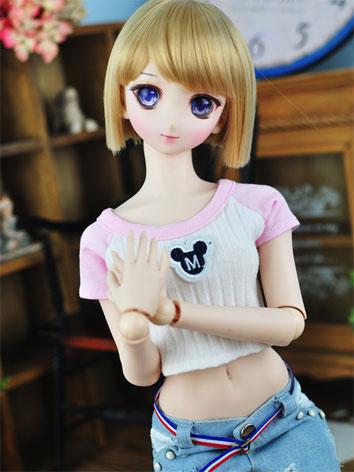 BJD Clothes Female Girl Pink/Black Short T-shirt for SD/DD Size Ball-jointed Doll