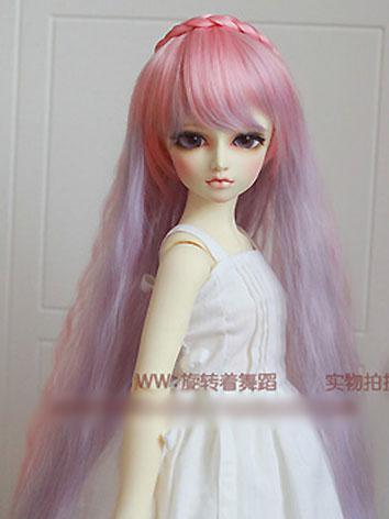 BJD Girl Pink/Green Curly Hair 1/3 1/4 Wig for SD/MSD Size Ball-jointed Doll