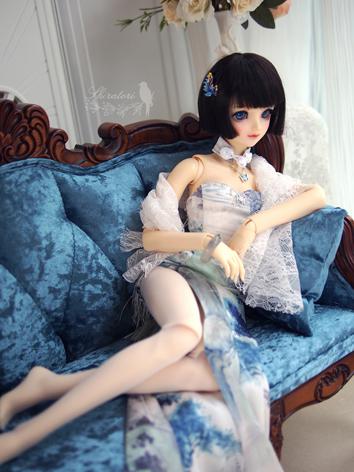 1/3 Clothes BJD Girl White/Blue Silk Dress for SD Ball-jointed Doll