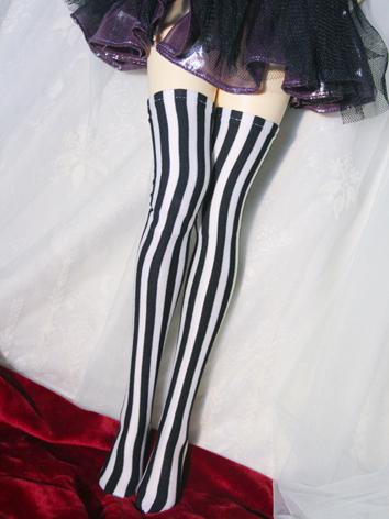 Bjd Socks Girls Black&White Stripe High Stockings Socks for SD/MSD Ball-jointed Doll