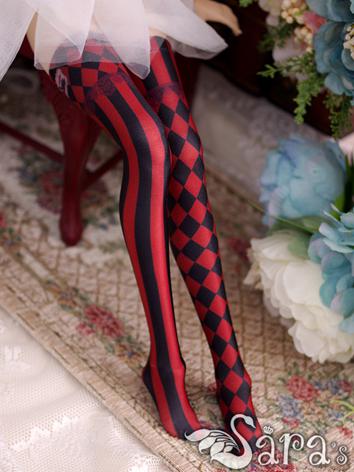 Bjd Socks Lady Blue/Red Printed High Stockings for SD Ball-jointed Doll