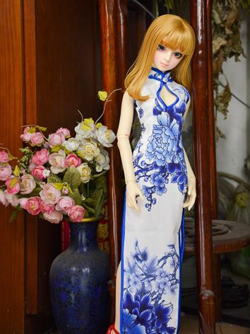 Custom-sized Clothes Girl Blue Cheongsam Long Dress for MDD/MSD/SD/DD/65CM Ball-jointed Doll