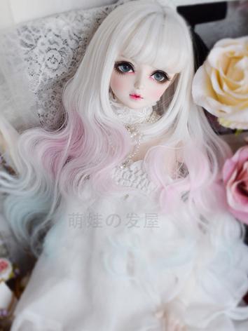1/3 1/4 Wig Girl White&Pink Curly Hair for SD/MSD Size Ball-jointed Doll
