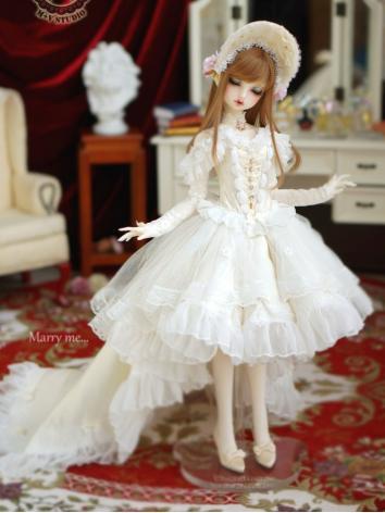 1/3 DD Clothes Girl White Wedding Dress for DD/SD Size Ball-jointed Doll