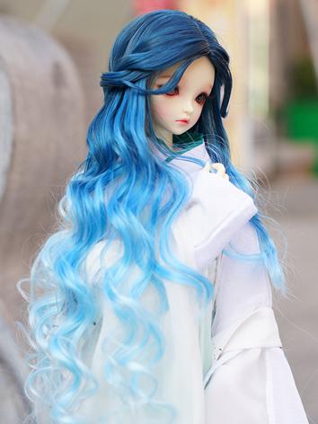 BJD Wig Girl Blue Long Curly Hair Wig for SD/MSD Size Ball-jointed Doll