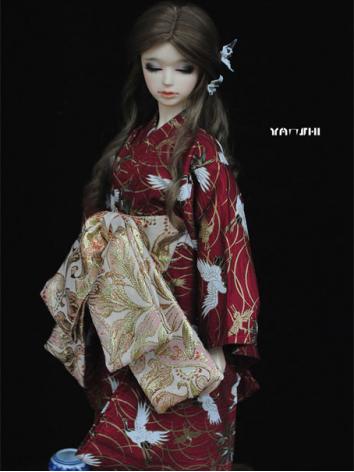 BJD Clothes Boy/Girl Red Crane Kimono/Yukata for 75cm/70cm/SD/SD16/MSD Ball-jointed Doll