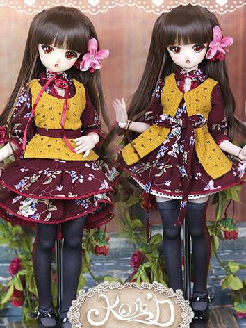1/4 BJD Clothes Girl Wine Dress Set for MSD/MDD size Ball-jointed Doll