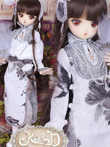 1/4 BJD Clothes Girl Gray Cheongsam Dress Set for MSD/MDD size Ball-jointed Doll