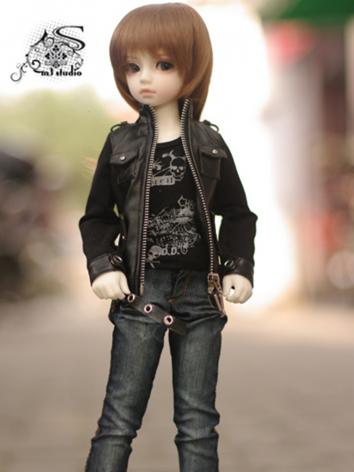 BJD Clothes Boy Motorcycle Printed Leather Jacket for MSD size Ball-jointed Doll