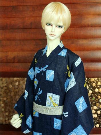 BJD Clothes Boy Dark Blue Printed Yukata Kimino Outfit for 70cm/SD/MSD size Ball-jointed Doll