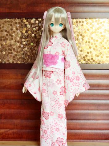 BJD Clothes Girl Pink Printed Yukata Kimino Outfit for YOSD/SD10/MSD size Ball-jointed Doll