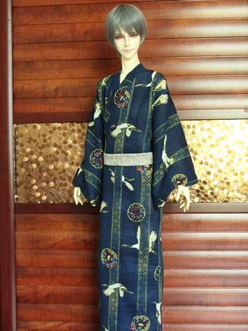BJD Clothes Boy Dark Blue Printed Yukata Kimino Outfit for 70cm/SD/MSD size Ball-jointed Doll