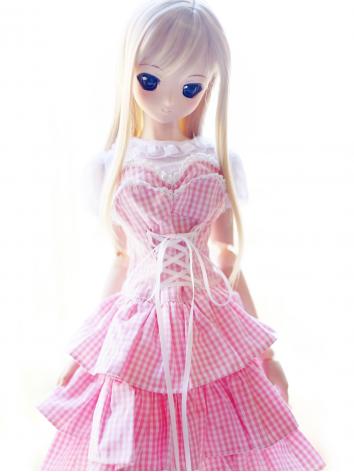 BJD Clothes Girl Pink Plaid Lace Dress for SD Ball Jointed Doll