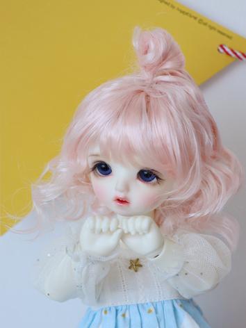 BJD Wig Girl Light Pink Cute Bun Hair for MSD/YOSD Size Ball-jointed Doll