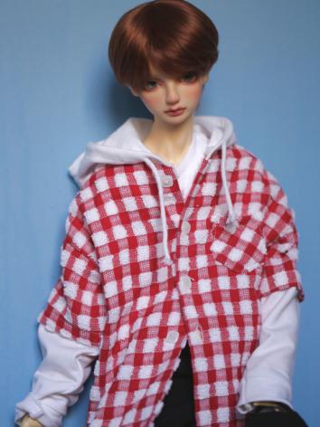 BJD Clothes Yellow and White /Red and White Grid Hooded Shirt for MSD/SD/70cm Size Ball-jointed Doll