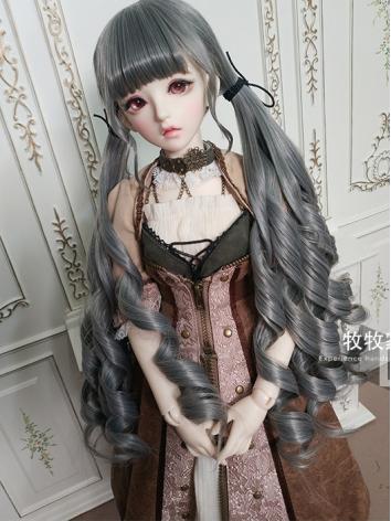 BJD Wig Girl Gray  Long Double Ponytail Curly Hair for SD Size Ball-jointed Doll