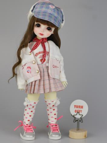Bjd Clothes Girl White and Pink Suspender Skirt fullset for YOSD Size Ball-jointed Doll  