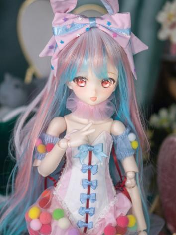 BJD Wig Girl Pink&Blue Long Hair for SD/MSD Size Ball-jointed Doll