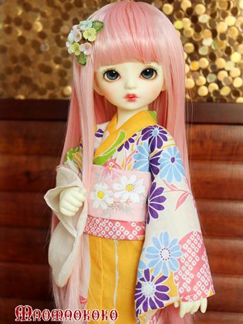 BJD Clothes Girl Yellow Printed Yukata Kimino Outfit for SD/MSD size Ball-jointed Doll