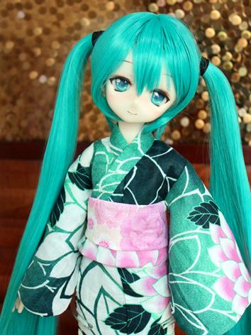 BJD Clothes Girl Black Printed Yukata Kimino Outfit for MSD size Ball-jointed Doll