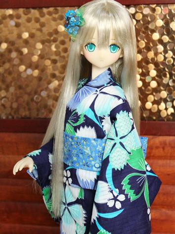 BJD Clothes Girl Blue Printed Yukata Kimino Outfit for SD/MSD size Ball-jointed Doll