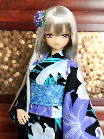 BJD Clothes Girl Blue Printed Yukata Kimino Outfit for SD/MSD size Ball-jointed Doll