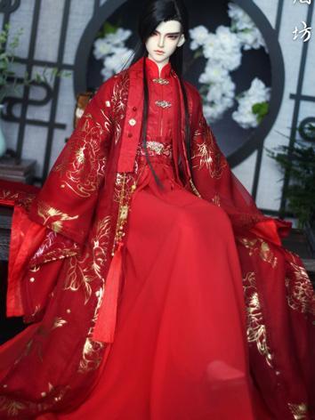 BJD Clothes Boy Red Ancient Outfit Set for 70cm size Ball-jointed Doll