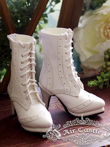 Bjd 1/3 Girl Shoes White Retro Middle Boots for SD Ball-jointed Doll