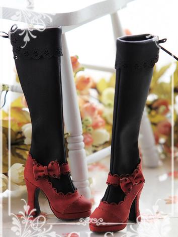 Bjd Girl Queen Boots Black&Red High-heel High Shoes for SD16 Ball-jointed Doll