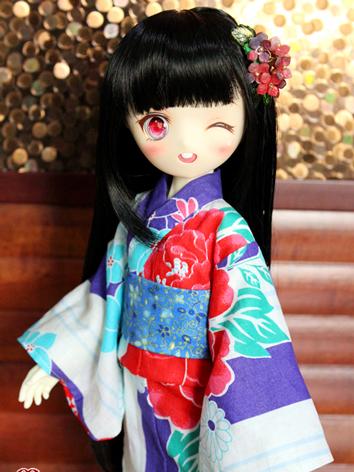 BJD Clothes Girl Blue&Purple Printed Yukata Kimino Outfit for SD/MSD size Ball-jointed Doll