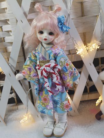 BJD Clothes Girl Blue Printed Kimono Suit for YOSD Ball-jointed Doll