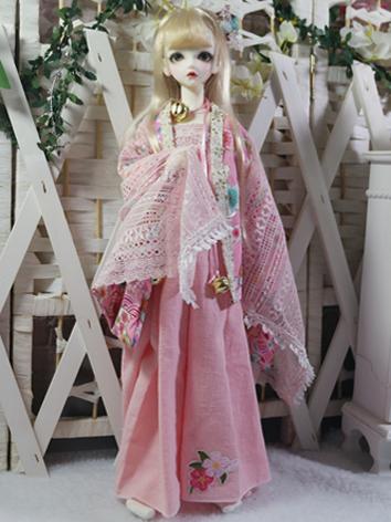 BJD Clothes Girl Pink Printed Kimono Suit for MSD Ball-jointed Doll