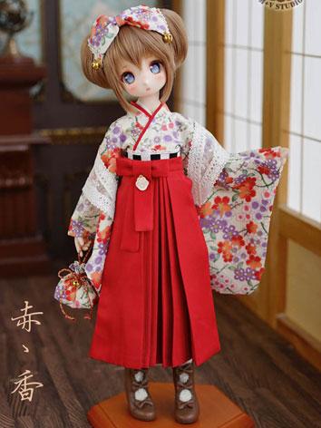 BJD Clothes Girl Red Kimono Set Outfit for MSD/MDD Size Ball-jointed Doll