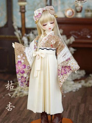 BJD Clothes Girl Beige Kimono Set Outfit for MSD/MDD Size Ball-jointed Doll