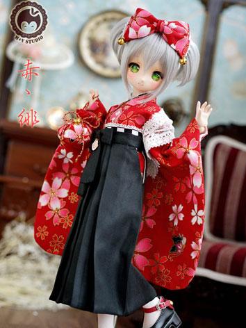 BJD Clothes Girl Red&Black Kimono Set Outfit for MSD/MDD Size Ball-jointed Doll
