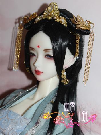 BJD Wig Black Long Hair Updo for MSD/SD Size Ball-jointed Doll