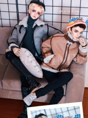 BJD Clothes Boy Gray/Brown Winter Coat Leather Jacket Outer Coat for SD17 Size Ball-jointed Doll