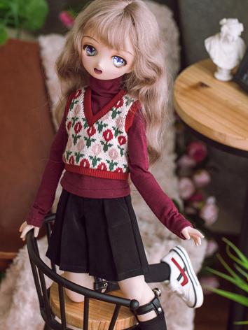 BJD Clothes Female/Girl Wine Vest T-shirt and Skirt Outfit for MSD/SD Size Ball-jointed Doll