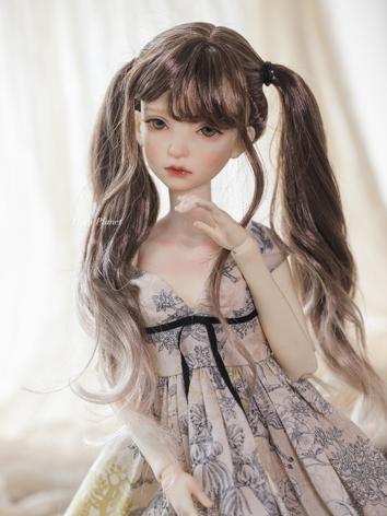 BJD Wig Girl/Female Brown Long Two Ponytails Hair with Bangs for SD/MSD Size Ball-jointed Doll