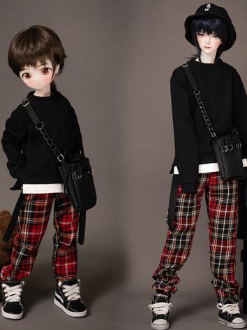 BJD Clothes Boy Black Shirt and Grid Trousers Suit for MSD/MDD/SD/70CM Ball-jointed Doll