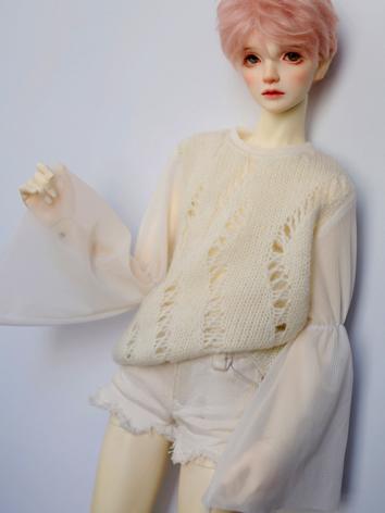 BJD Clothes Beige Hollow Stitching Flared-sleeve Pullover A389 for SD/MSD/70cm Size Ball-jointed Doll