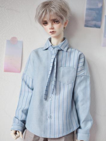 BJD Clothes Blue Striped Stitching Shirt with Tie A390 for SD/MSD/70cm Size Ball-jointed Doll