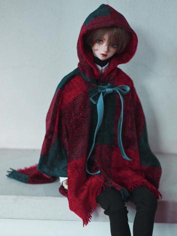BJD Coat Red&Green Checked Woolen Hooded Cloak A392 for SD/70cm Size Ball-jointed Doll