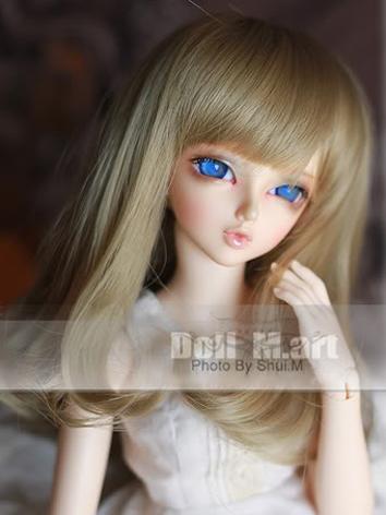 BJD Wig Gold Long Curly Hair with Bangs for 1/4 MSD Size Ball Jointed Doll