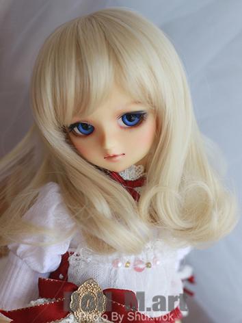 BJD Wig Light Gold Curly Hair with Bangs for 1/4 MSD Size Ball Jointed Doll