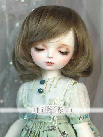 BJD Wig Brown/Pink Oblique Bangs Curly Hair for SD Size Ball Jointed Doll