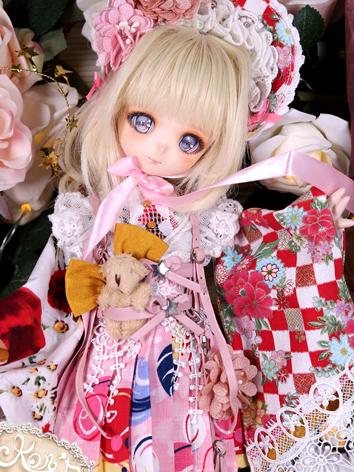BJD Clothes Pink Kimono Dress Set for MDD Size Ball-jointed Doll