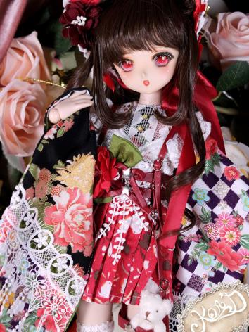 BJD Clothes Red Kimono Dress Set for MDD Size Ball-jointed Doll