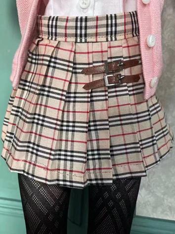 BJD Clothes Khaki Plaid Pleated Skirt for SD/MSD/DD Size Ball-jointed Doll